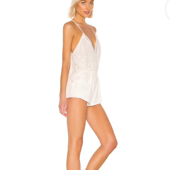 Genevive Charmeuse Lace Romper in Antique Ivory - Picture 2 of 9
